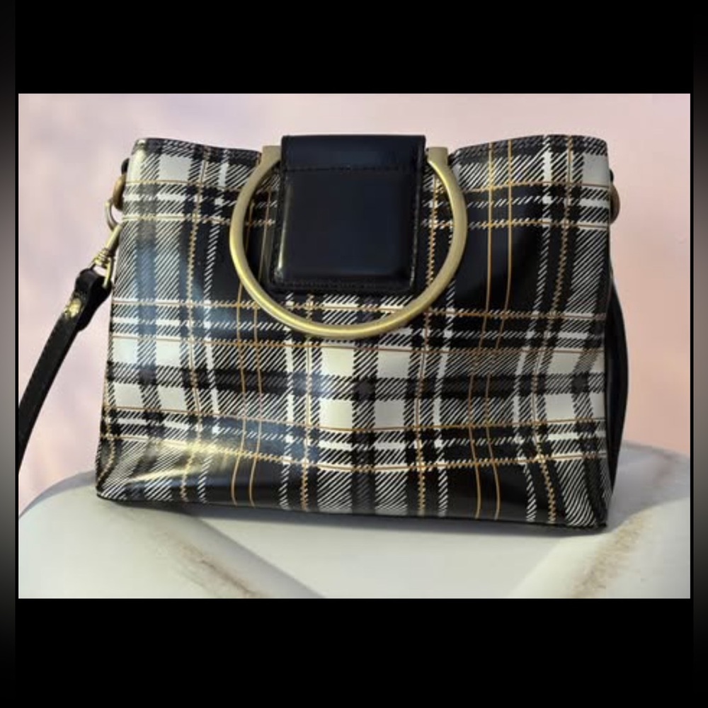 Patricia Nash Black and Gold Plaid Crossbody Bag